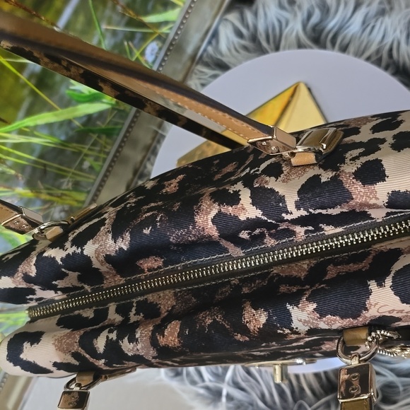 Coach Ocelot Leopard Print Turnlock Satchel Canvas & Leather Shoulder Bag - Picture 8 of 13